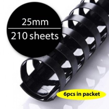 Black Plastic Binding Comb 25mm, 210sheets (6pcs/pkt)