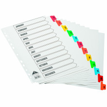 INDEX DIVIDER- JAN - DEC WHITE HOLE PUNCH CARD INDEX DIVIDER