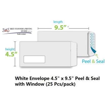 WHITE WINDOW ENVELOPE 9.5" X 4.5" (25PCS/PKT)